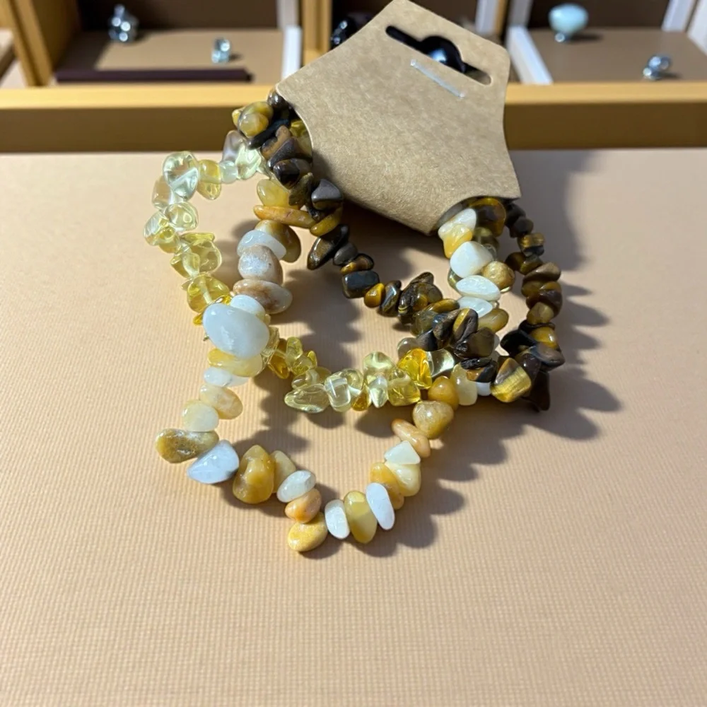 Boho Elegant Yellow and Brown Beaded Stone Bracelet Set